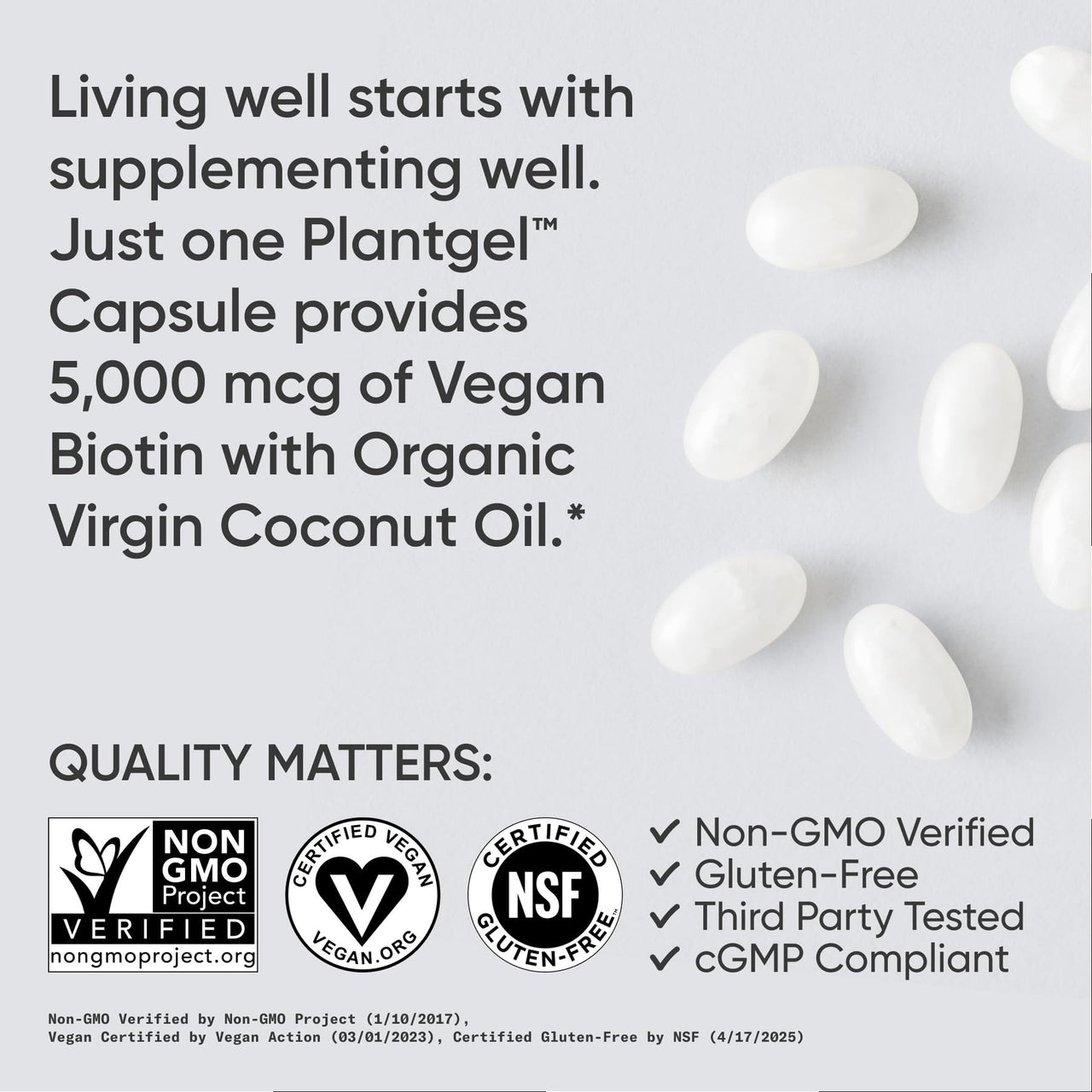 Sports Research® Biotin 5,000mcg with Organic Coconut Oil - Biotin (Vitamin B7) for Healthy Skin and Hair Support* - for Women and Men - Vegan, Non-GMO, Gluten & Soy-Free - 30 Veggie Softgels