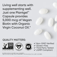 Thumbnail for Sports Research® Biotin 5,000mcg with Organic Coconut Oil - Biotin (Vitamin B7) for Healthy Skin and Hair Support* - for Women and Men - Vegan, Non-GMO, Gluten & Soy-Free - 30 Veggie Softgels