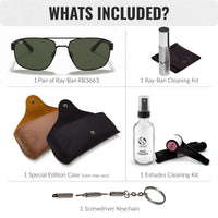 Thumbnail for Ray-Ban RB3663 Square-Round Shaped Non-Polarized Sunglasses for Men – Includes Official RAYBAN Eyewear Kit – Ideal Formal & Casual Wear Sunglasses – G-15 Green Lens