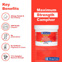 Thumbnail for De La Cruz Maximum Strength Muscle & Joint Camphor Ointment 11% - Back Pain Relief Products, Arthritis Pain Reliever, Pain Relief Cream for Aches, Sprains & Bruises - 5.5 oz Jumbo Jar