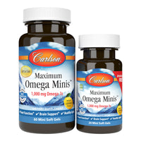 Thumbnail for Carlson - Maximum Omega Minis, 1000 mg Omega-3s, Heart Function, Brain Support & Healthy Aging, Lemon, 60+20 Mini Softgels