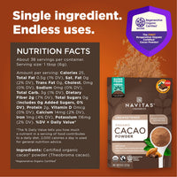 Thumbnail for Navitas Organics Cacao Powder - Cocoa Powder Substitute 1:1, For Hot Chocolate, Baking & More - Regenerative Organic Certified, Non GMO, Fairtrade, Gluten Free, Non-alkalized (8oz. Bag, 38 Servings)