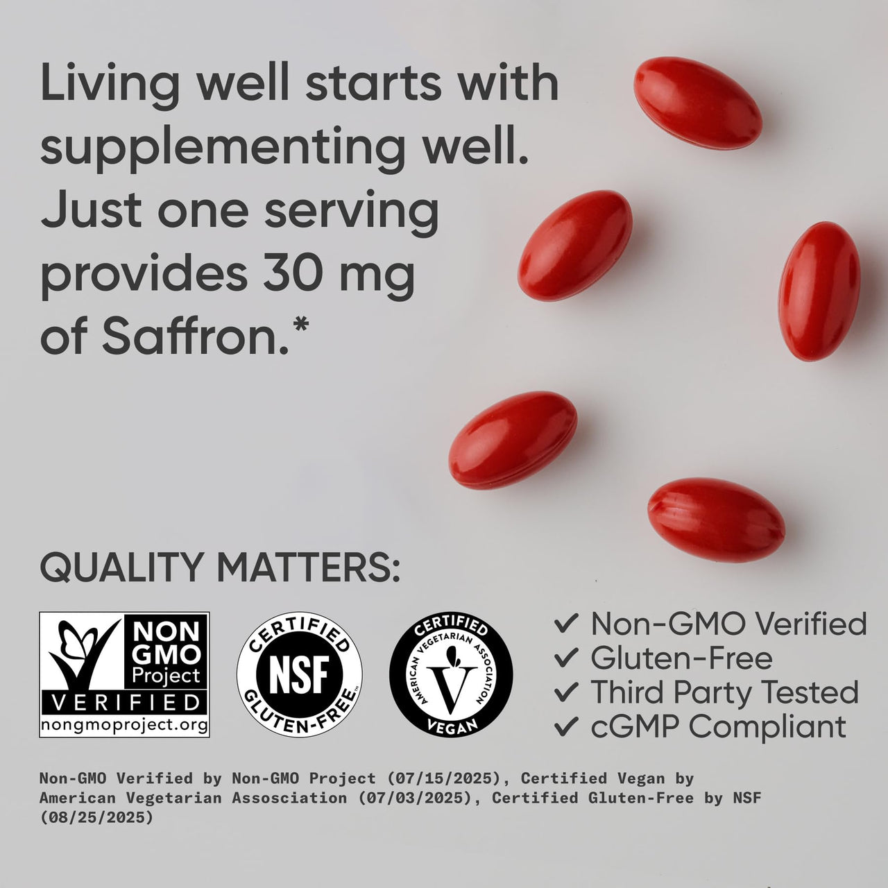 Sports Research® Pure Saffron Supplement, 30 mg - Mood & Stress Support - Made w/Affron® Saffron Extract - Vegan Certified · Non-GMO · Gluten Free – 60 Veggie Softgels