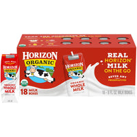Thumbnail for Horizon Organic Shelf Stable Whole Milk Boxes, 8 fl oz, 18 Count - 8g Protein per Serving, USDA Organic UHT from Pasture-Raised Cows, Ready to Drink for Lunchbox, Travel, or On-the-Go, No Refrigeration Needed