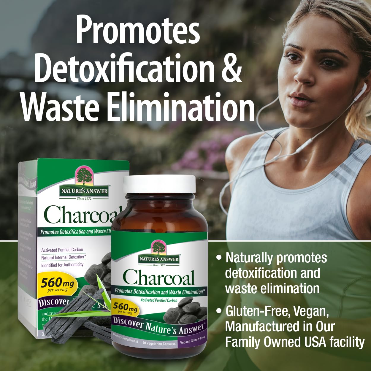 Nature's Answer Activated Charcoal 90-Capsules | Naturally Promotes Detoxification & Waste Elimination | Vegan, Gluten & Alcohol-Free, No Preservatives | Single Count