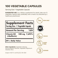 Thumbnail for Solgar Vitamin B2 (Riboflavin) 100mg, 100 Vegetable Capsules - Energy Metabolism, Healthy Nervous System - Non-GMO, Vegan, Gluten Free, Dairy Free, Kosher - 100 Servings