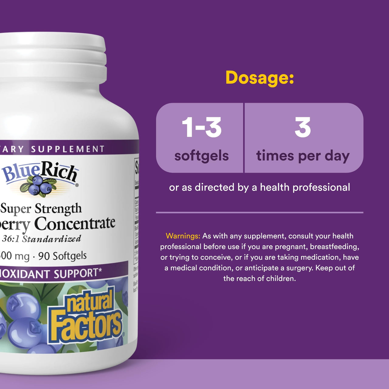 BlueRich by Natural Factors, Super Strength Blueberry Concentrate, Antioxidant Support for Overall Good Health, 90 Softgels