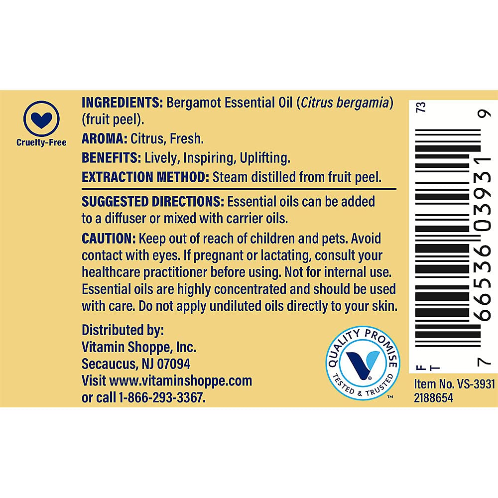 Bergamot - 100% Pure Essential Oil - Lively, Inspiring, & Uplifting Aromatherapy (1 fl. oz.)