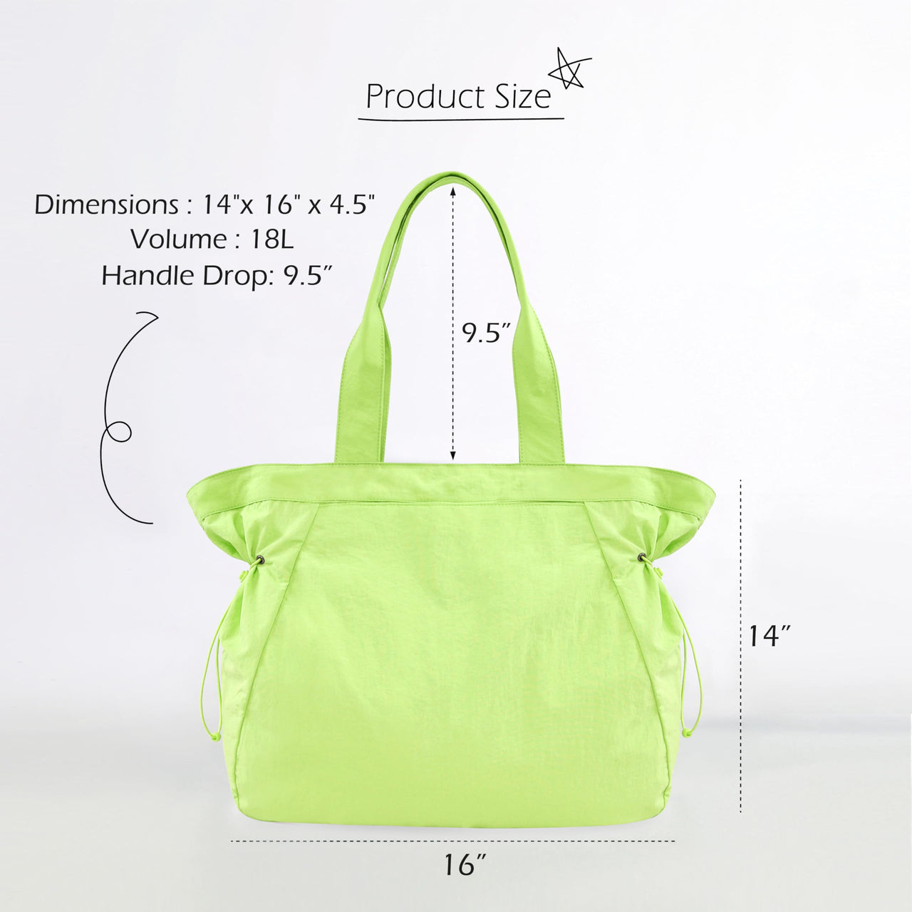 ODODOS 18L Side-Cinch Shopper Bags Lightweight Shoulder Bag Tote Handbag for Shopping Workout Beach Travel, Lime Punch