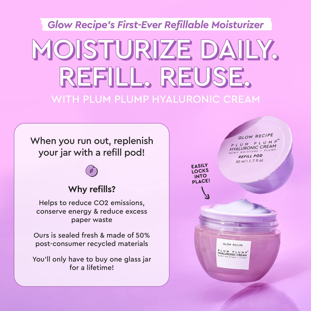 Glow Recipe Plum Plump Hyaluronic Acid Face Cream - Hydrating, Firming & Plumping Facial Moisturizer for Women & Men - Korean Skin Care with Polyglutamic Peptides to Reduce Dry Skin Wrinkles (50ml)