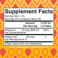 Thumbnail for MaryRuth Organics Vitamin D3 | Vitamin K2 | Vitamin D3 K2 Drops | K2 D3 Vitamin Liquid Supplement for Toddlers | Kids Supplement for Calcium Absorption Strong Bones | Vegan | Gluten Free | 1 Fl Oz