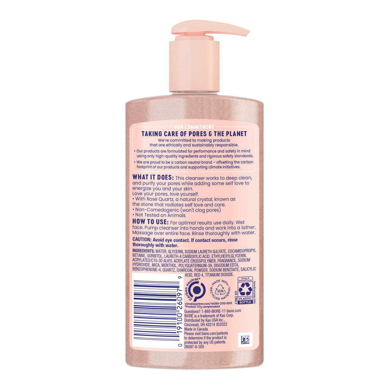 Bioré Rose Quartz + Charcoal Daily Purifying Cleanser, Oil Free Facial Cleanser Energizes Skin, Dermatologist Tested and Cruelty Free, 6.77 oz
