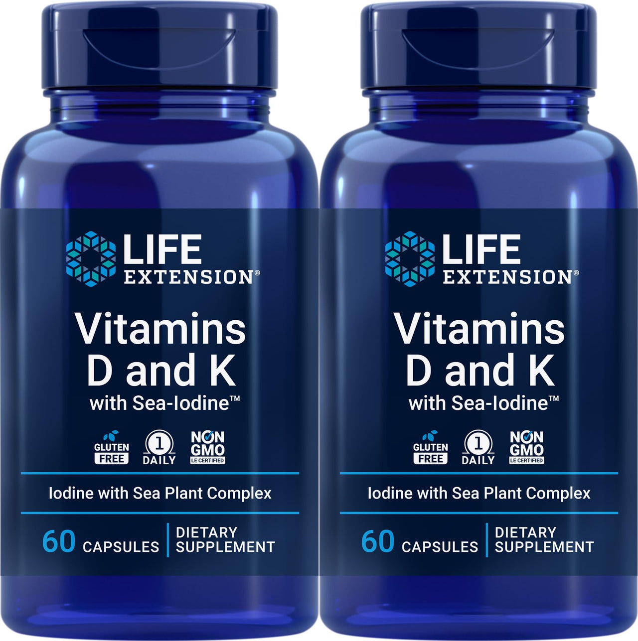 Life Extension Vitamins D and K with Sea-Iodine 60 Capsules (2pack)