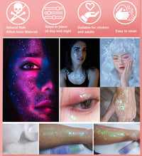 Thumbnail for Go Ho Clear White Face Body Glitter - Party Flash Festival Rave Outfits for Women&Kids,Holographic Glitter White Face Paint,Halloween Mermaid Fairy Makeup Chunky Sequins Gel,Rave Pride Accessories