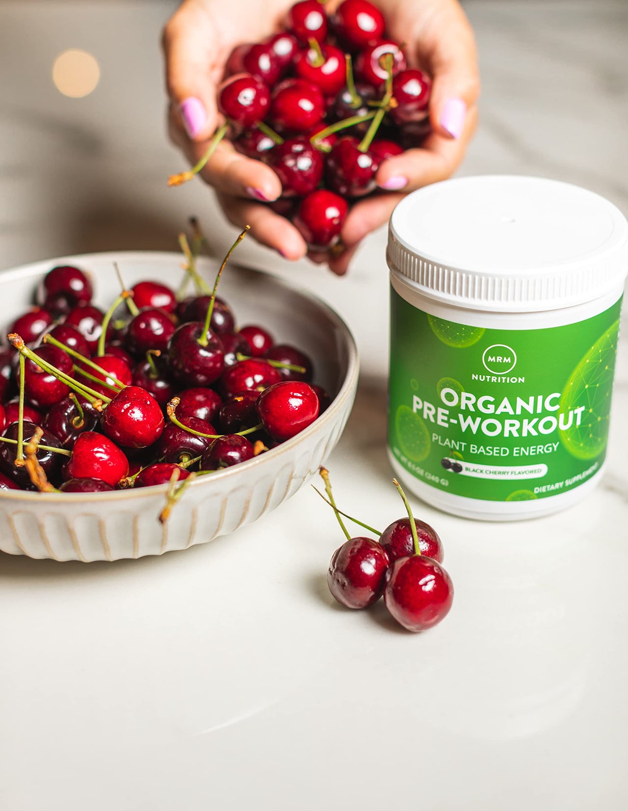 MRM Nutrition Organic Pre-Workout Powder - Women & Men, 150 mg Natural Caffeine & Adaptogens, Pure Energy, Focus & Blood Flow, Vegan, Certified Organic, Non-GMO - 20 Servings, Black Cherry Flavor