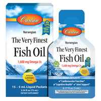 Thumbnail for Carlson - The Very Finest Fish Oil Grab + Go Packets, Single-Serving, 1600 mg Omega-3s, Norwegian, Wild Caught, Sustainably Sourced, Box of 15 Packets, 5 mL Each