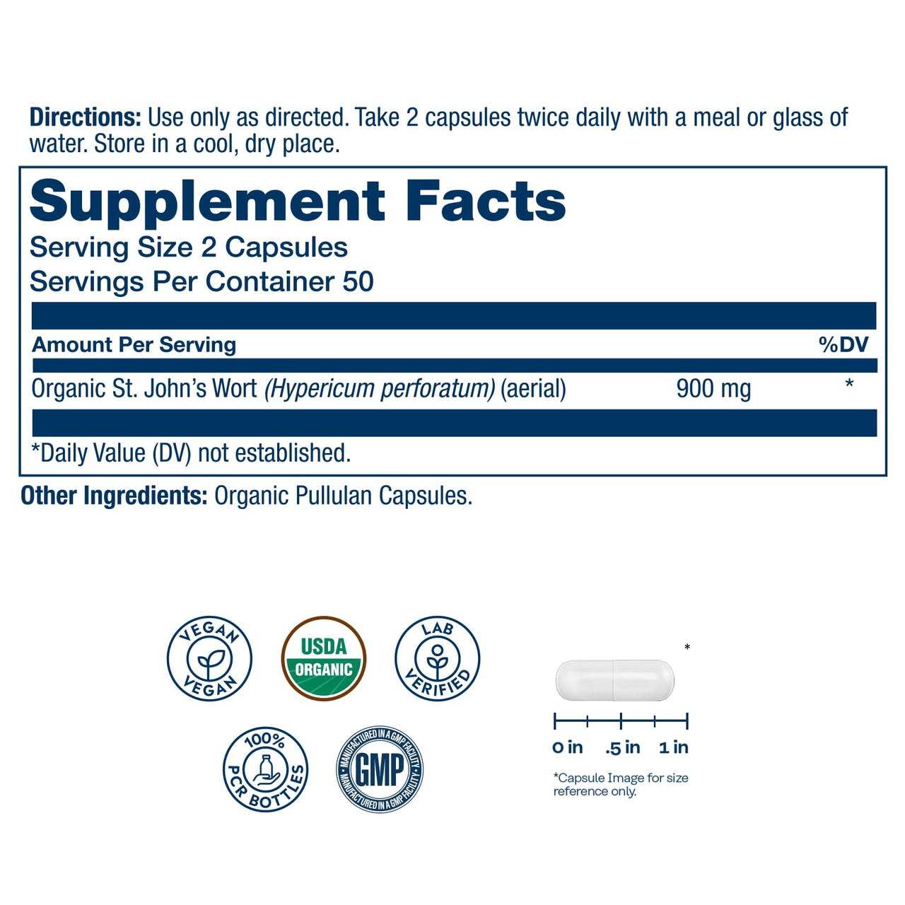 SOLARAY Organic St John's Wort 900mg - St Johns Wort Capsules - Herbal Supplements for Wellness Support - Vegan, Lab Verified, 60-Day Guarantee - 50 Servings, 100 VegCaps
