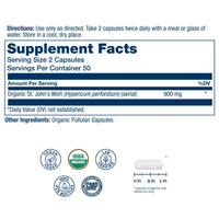 Thumbnail for SOLARAY Organic St John's Wort 900mg - St Johns Wort Capsules - Herbal Supplements for Wellness Support - Vegan, Lab Verified, 60-Day Guarantee - 50 Servings, 100 VegCaps