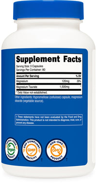 Thumbnail for Nutricost Magnesium Taurate 1,500mg; 240 Capsules - Gluten Free, Non-GMO, Vegan, 80 Servings