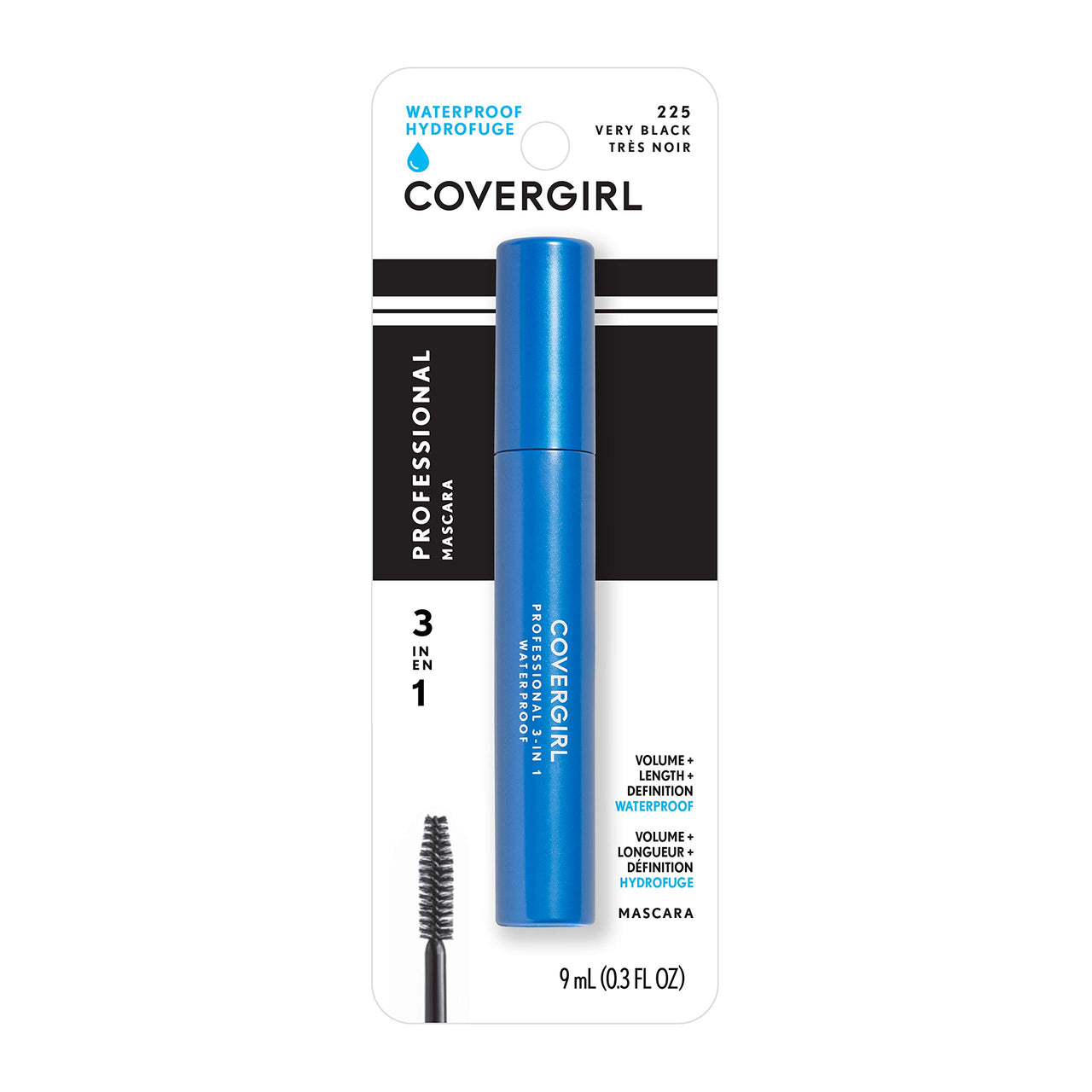 COVERGIRL Professional 3-in-1 Waterproof Mascara, Very Black 225, (Packaging May Vary), 0.3 Fl Oz (Pack of 1)