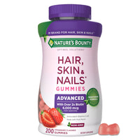 Thumbnail for Nature’s Bounty Optimal Solutions Advanced Hair, Skin and Nails Pectin Gummies, 2x Biotin Per Serving, No Stick Gummy, Vegetarian Formula, Strawberry Flavor, 200 ct, 100 Total Servings