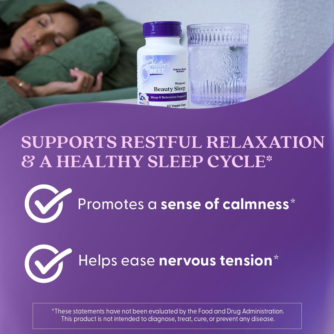 Doctor's Best Womens Beauty Sleep with Magnesium, Theanine, Melatonin, Sleep & Relaxation Support, Non-GMO, Gluten Free, Soy Free, Vegan 60 Veggie Caps