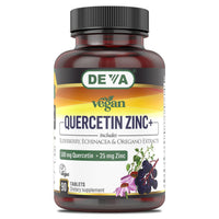 Thumbnail for DEVA Vegan Quercetin 500mg Plus 25mg Zinc with Elderberry, Echinacea and Oregano Extracts -No Animal Ingredients - 90 Tablets, 1-Pack