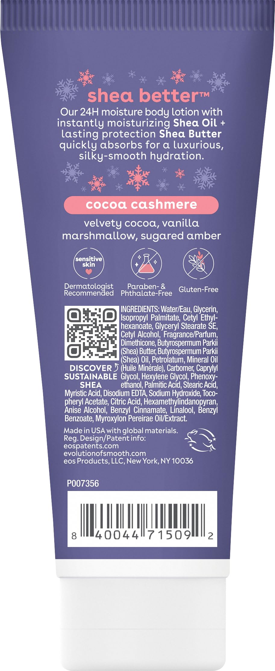 eos Shea Better Travel Size Body Lotion, Cocoa Cashmere, Holiday, Limited Edition Skin Care, 24-Hour Moisture, Body Lotion for Women, travel size toiletries, Vegan, 2.5 fl oz