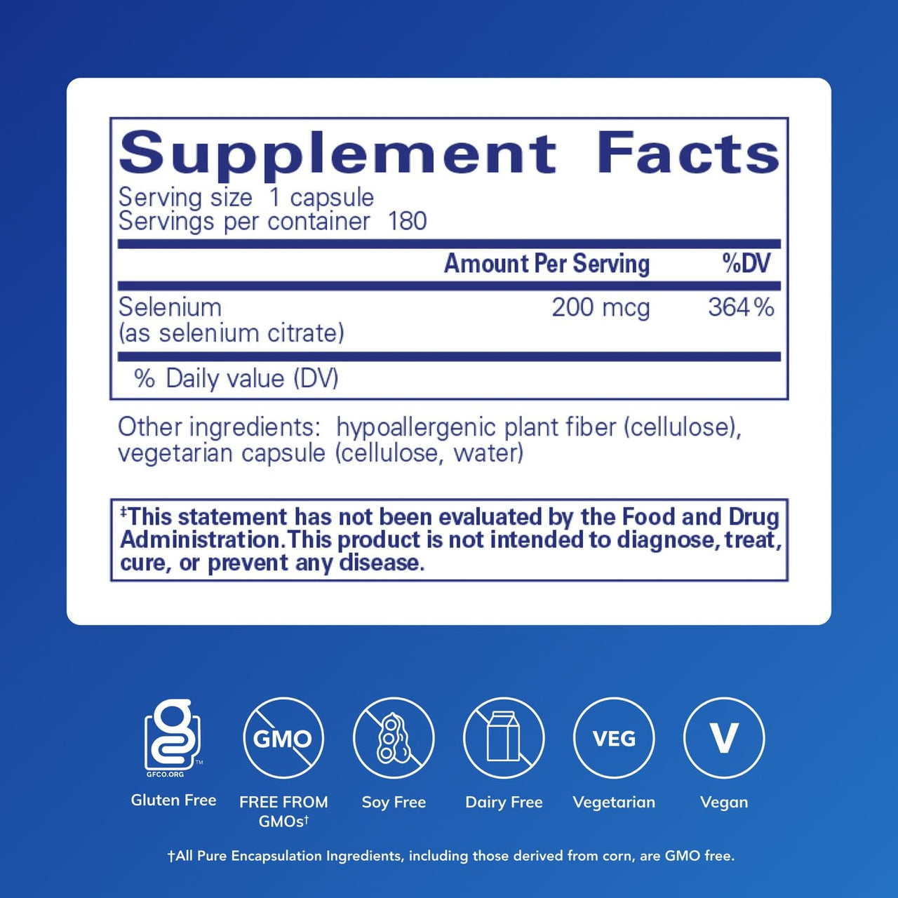 Pure Encapsulations Selenium (Citrate) - for Immune System Support & Cellular Health - Antioxidant Supplement - Supports Blood Flow* - Gluten Free & Vegan - 180 Capsules