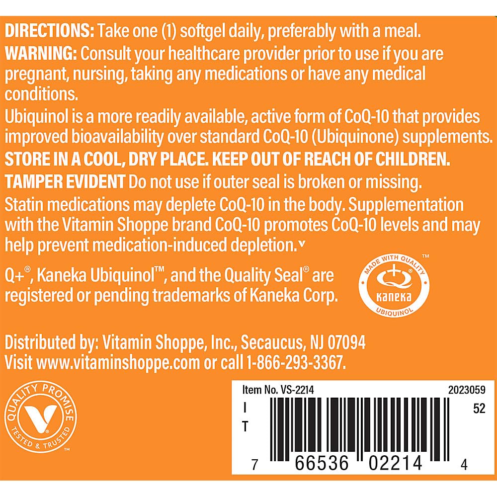 The Vitamin Shoppe Ubiquinol CoQ-10 200mg Beneficial for Those (120 Softgels)