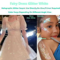 Thumbnail for Go Ho Clear White Face Body Glitter - Party Flash Festival Rave Outfits for Women&Kids,Holographic Glitter White Face Paint,Halloween Mermaid Fairy Makeup Chunky Sequins Gel,Rave Pride Accessories