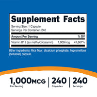 Thumbnail for Nutricost Vitamin B12 (Methylcobalamin) 1000mcg, 240 Capsules - Vegetarian, Non-GMO & Gluten Free B12 Supplement