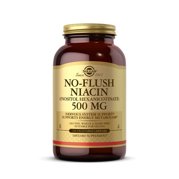 Solgar No-Flush Niacin 500 mg, 250 Vegetable Capsules - Supports Energy Metabolism - No-Flush Delivery - Vegan, Gluten Free, Dairy Free, Kosher - 250 Servings