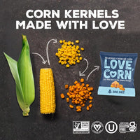 Thumbnail for LOVE CORN Family Favorite Sea Salt, BBQ, Salt & Vinegar, Cheddar | Delicious Crunchy Corn Snacks | .07oz x 20 Gluten Free, Vegan Bags | Convenient for Lunch Boxes, Commuting & Office Snacks