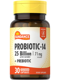 Thumbnail for Sundance Probiotic-14 | 25 Billion Cultures | 30 Capsules | with Prebiotics | Vegetarian, Non-GMO, and Gluten Free Supplement