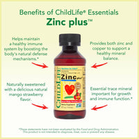 Thumbnail for CHILDLIFE ESSENTIALS Liquid Zinc Plus for Kids & Toddler - Liquid Supplement Drops, Zinc Gluconate & Copper for Immune Support - Mango Strawberry, 4 Fl Oz (Pack of 1)