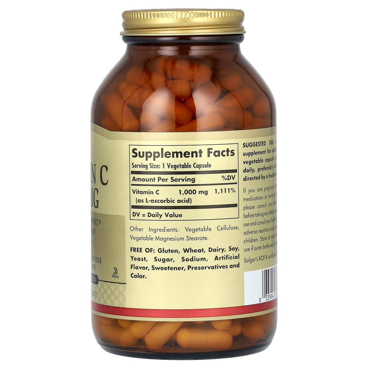 Solgar Vitamin C 1000 mg, 250 Vegetable Capsules - Antioxidant & Immune Support - Overall Health - Healthy Skin & Joints - Bioflavonoids Supplement - Non GMO, Vegan, Gluten No, Kosher - 250 Servings