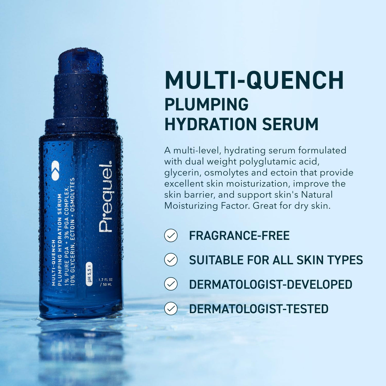 Prequel Skin Sun Barrier Mineral Sunscreen SPF 50. PA++++ Broad Spectrum & Multi-Quench Plumping Hydration Serum