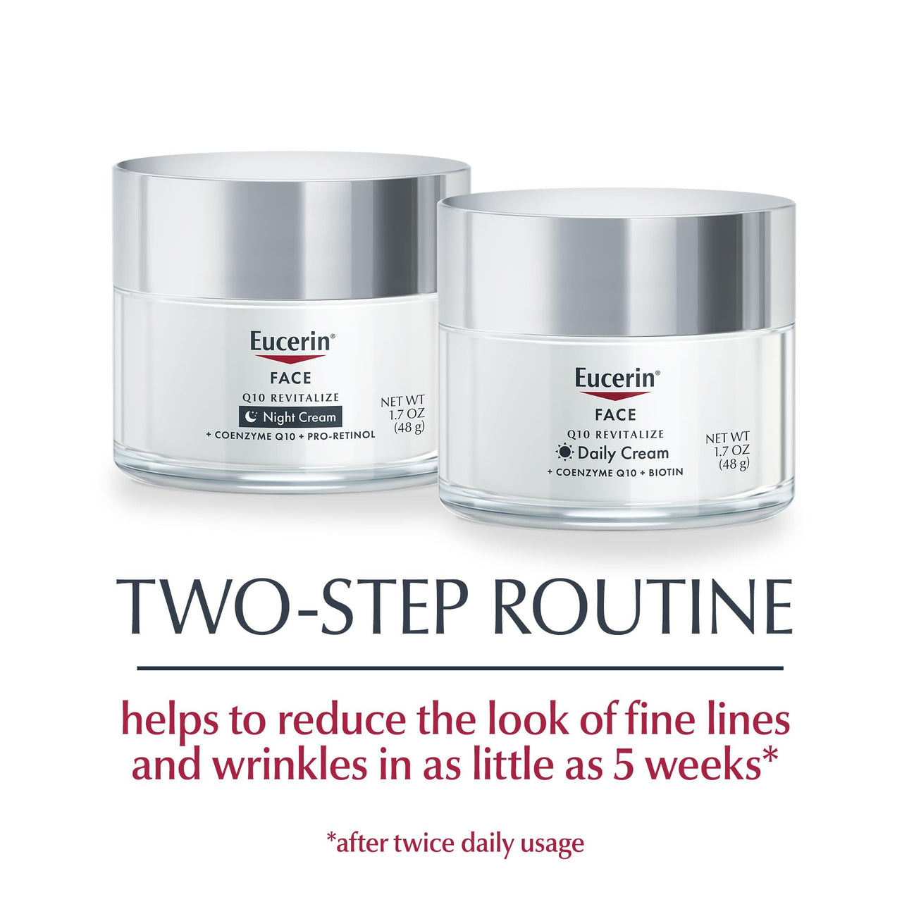 Eucerin Q10 Skin Care Set, Anti Wrinkle Daily Face Cream with Biotin (1.7 Oz) + Anti Wrinkle Night Cream with Pro-Retinol (1.7 Oz), Fragrance Free Face Moisturizer for All Skin Types