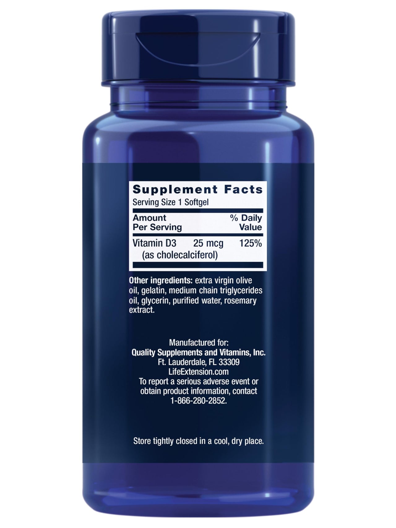 Life Extension Vitamin D3 25 mcg (1000 IU), Immune System Support, Bone Health, Whole-Body Health, Value Size, Gluten-Free, Non-GMO, 250 softgels