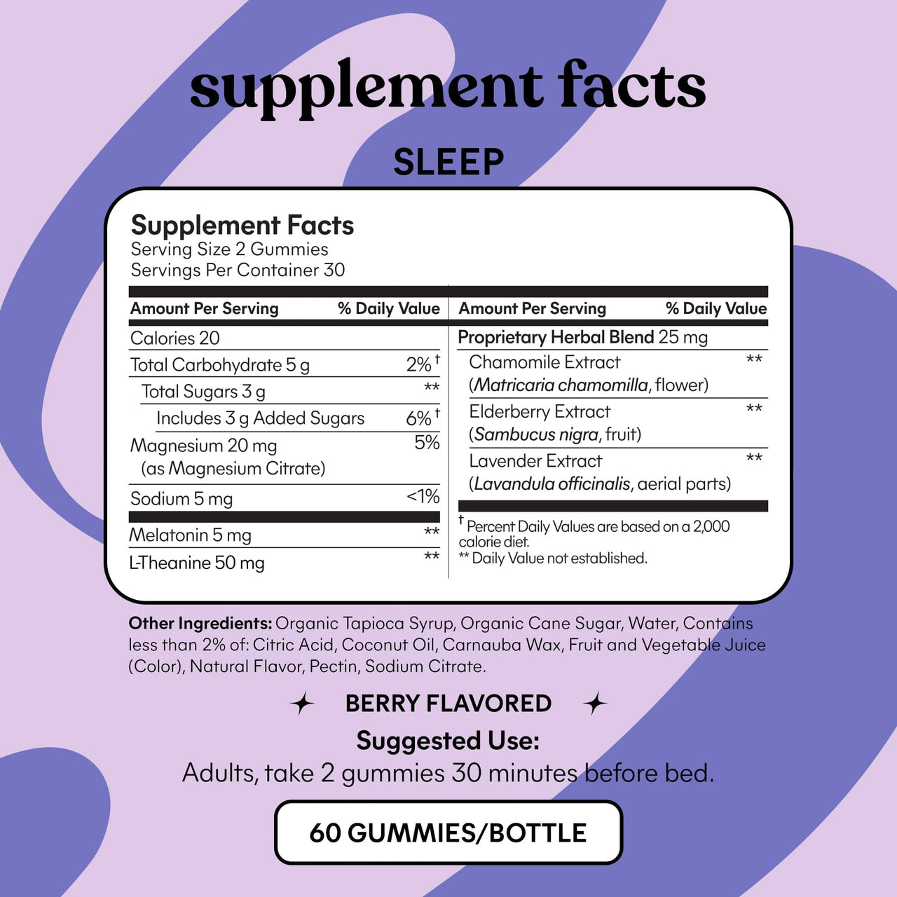 Lemme Sleep Gummies With 5Mg Melatonin, Elderberry, Magnesium, L-Theanine, Chamomile And Lavender, Drug-Free Nighttime Sleep Aid, Vegan, Gluten Free, Gelatin Free, Non Gmo, Berry Flavored (60 Count)