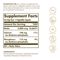 Thumbnail for Solgar Biotin 5000 mcg - 100 Vegetable Capsules - Supports Healthy Skin, Nails & Hair - Non-GMO, Vegan, Gluten Free, Dairy Free, Kosher - 100 Servings