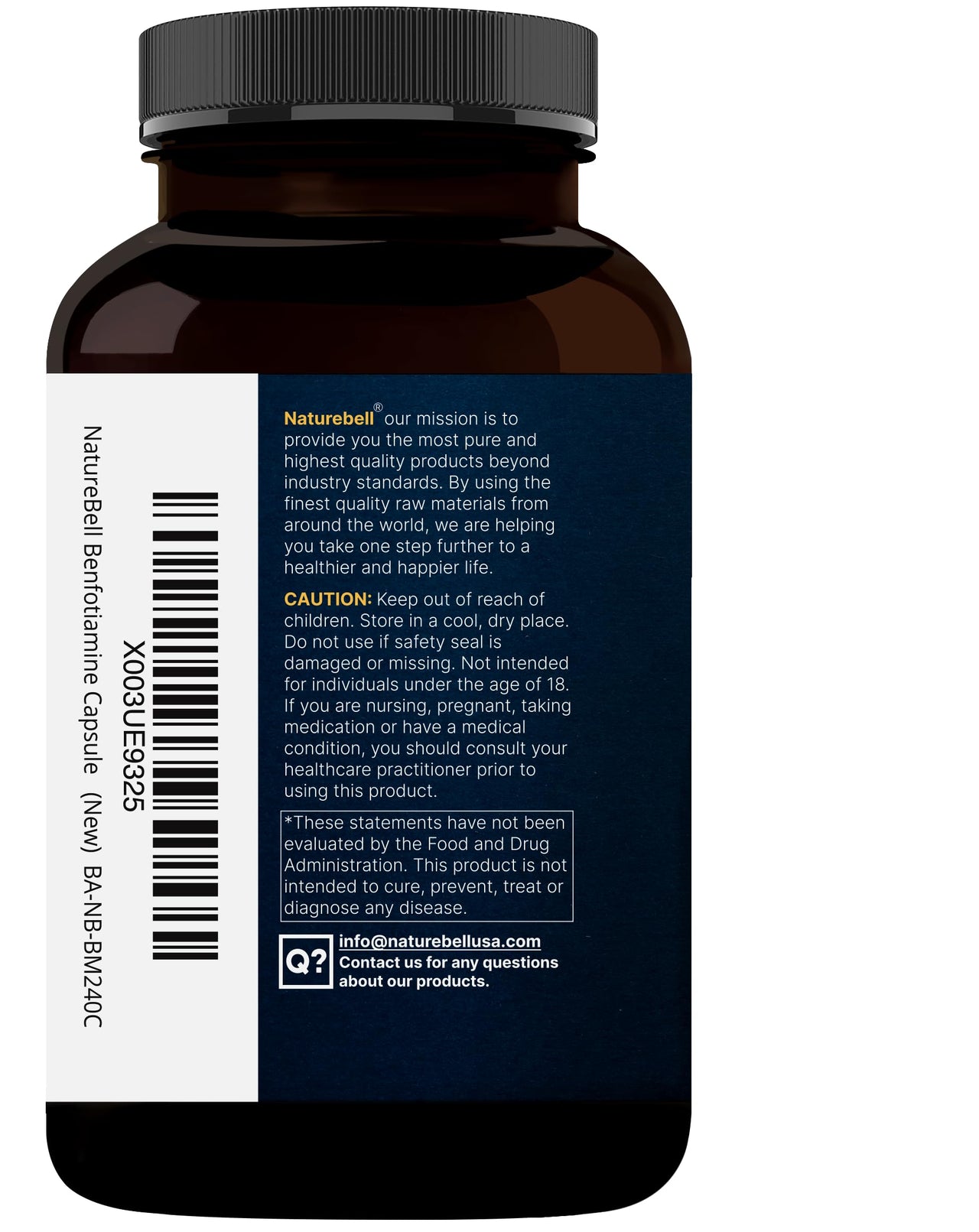 NatureBell Benfotiamine with Thiamine - 240 Vegetarian Capsules - 300mg Benfotiamine & 100mg Thiamine - for Heart Health, Energy Production & Nervous System Support* - Vitamin B1 Complex