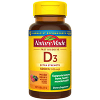 Thumbnail for Nature Made Vitamin D3 5000 IU (125 mcg) Extra Strength, Vitamin D Supplement for Immune Support, 70 Sugar Free Fast Dissolve Tablets, 70 Day Supply