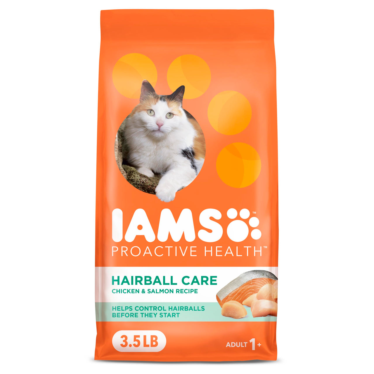 IAMS Proactive Health Dry Cat Food Hairball Care, Adult Cat Food, with Real Chicken and Salmon, 3.5 lb. Bag