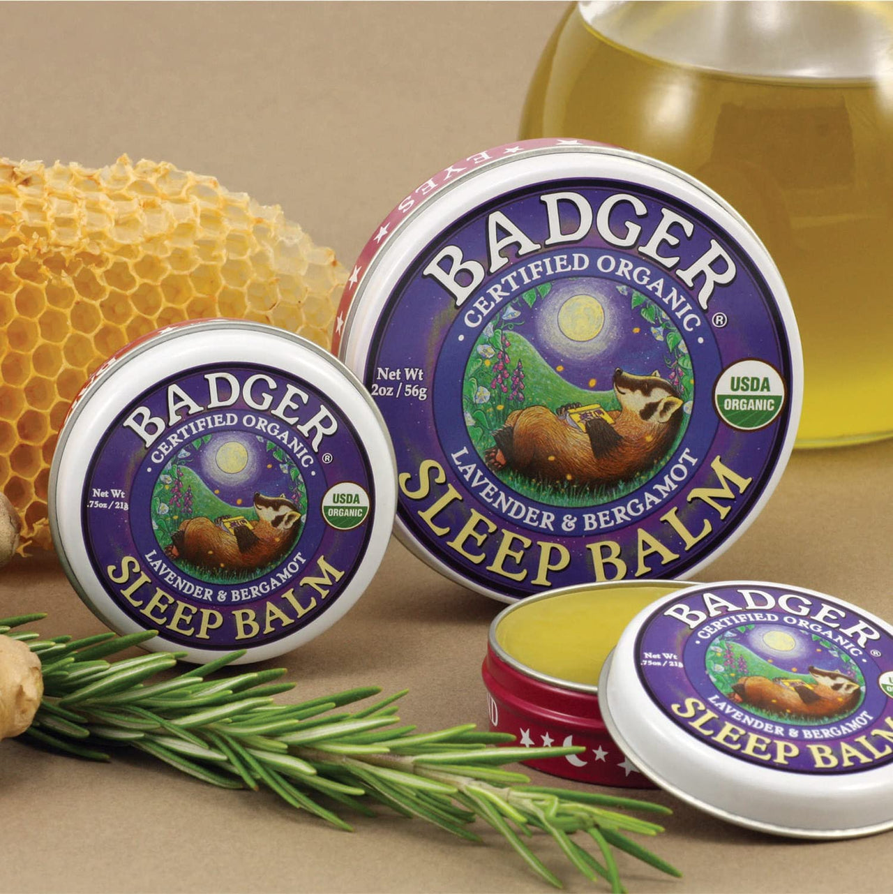 Badger Sleep Balm, Organic Essential Oil Aromatherapy Natural Sleep Balm for Adults & Kids, Relaxing & Calming Lavender & Bergamot Natural Sleep Support, .75 oz Tin, 2-Pack