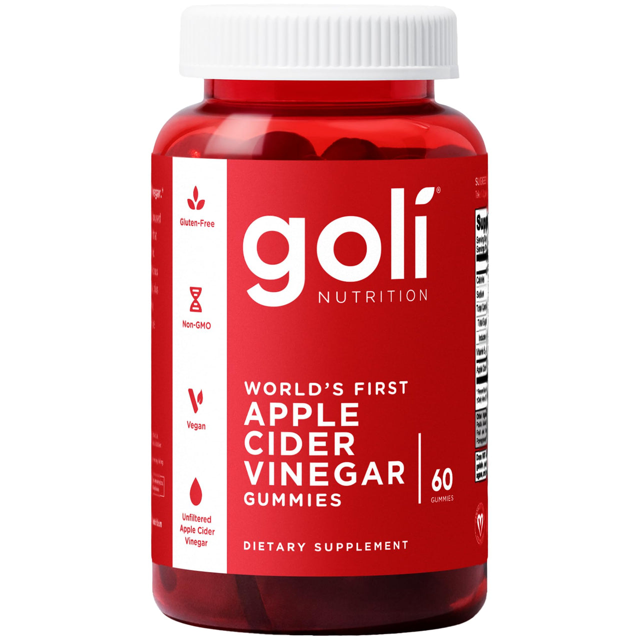 Goli Apple Cider Vinegar Gummies - Worlds First ACV Gummy with Vitamin B12, Beetroot & Pomegranate - Vegan, Non-GMO, Gluten-Free - 60 Count (Pack of 1)