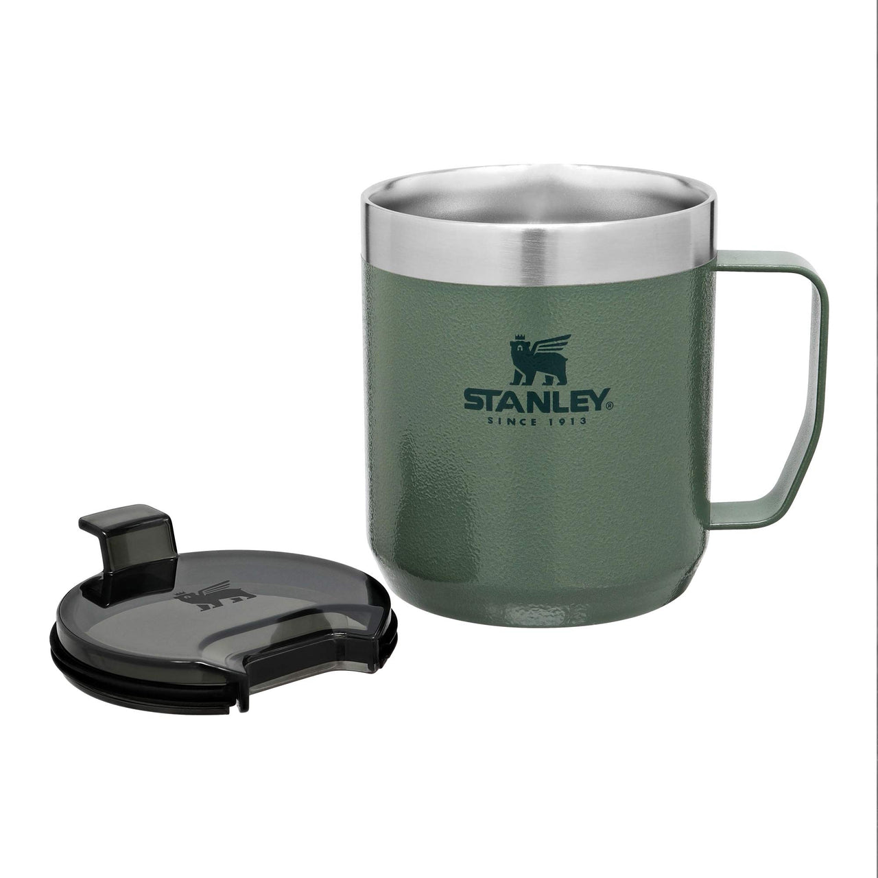 STANLEY Stay-Hot Camp Mug 12 oz | Press Fit Drink Through Lid | Cup for Coffee, Tea and Drinks | Insulated Stainless Steel Coffee Mug | BPA-Free | Hammertone Green