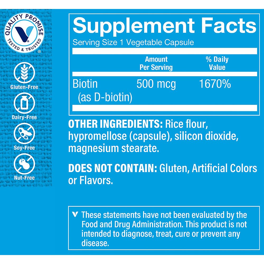 The Vitamin Shoppe Biotin 500MCG - Hair Growth, Skin Health & Nail Strength Support, High Potency B Vitamin