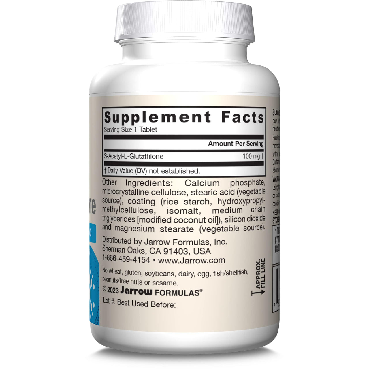 Jarrow Formulas S-Acetyl L-Glutathione Tablets - 100 mg - 60 Count - Dietary Supplement - Stable Form of L-Glutathione - for Antioxidant Support and Detoxification - Non-GMO - Gluten Free